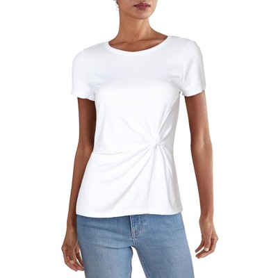 INC Женская белая рубашка с круглым вырезом и короткими рукавами Twist Top Shirt L BHFO 0981