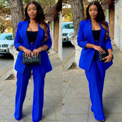 Royal Blue Women Suits 2 Pcs Wide Leg Office Lady Party Prom