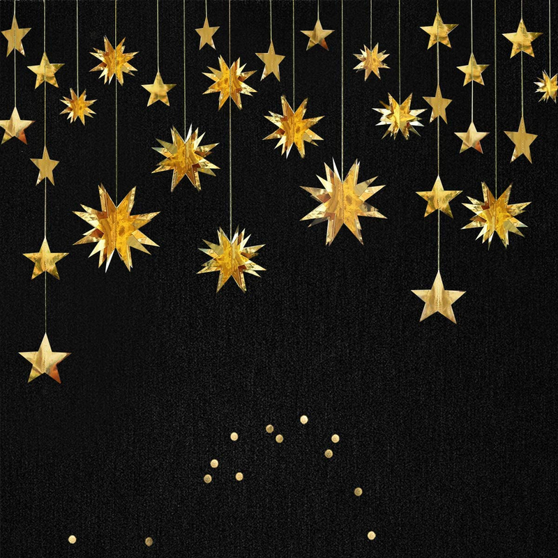 Gold Party Decorations Star Garlands Streamer Gold 3D Stars Metallic Paper Hangi