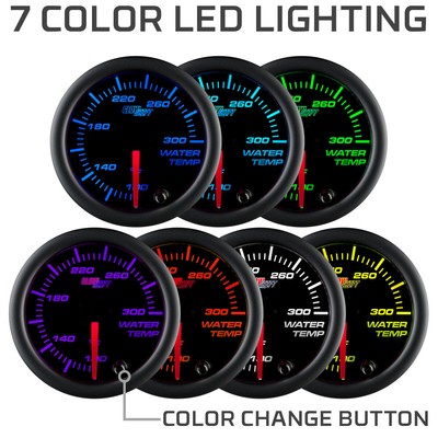 GlowShift 52mm Black 7 Color LED Water Coolant Temperature Temp Gauge Meter - °F
