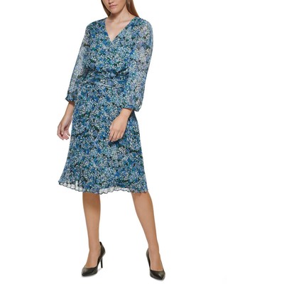 

Karl Lagerfeld Paris Женское шифоновое блузонное платье миди с v-образным вырезом BHFO 9493, Blue multi