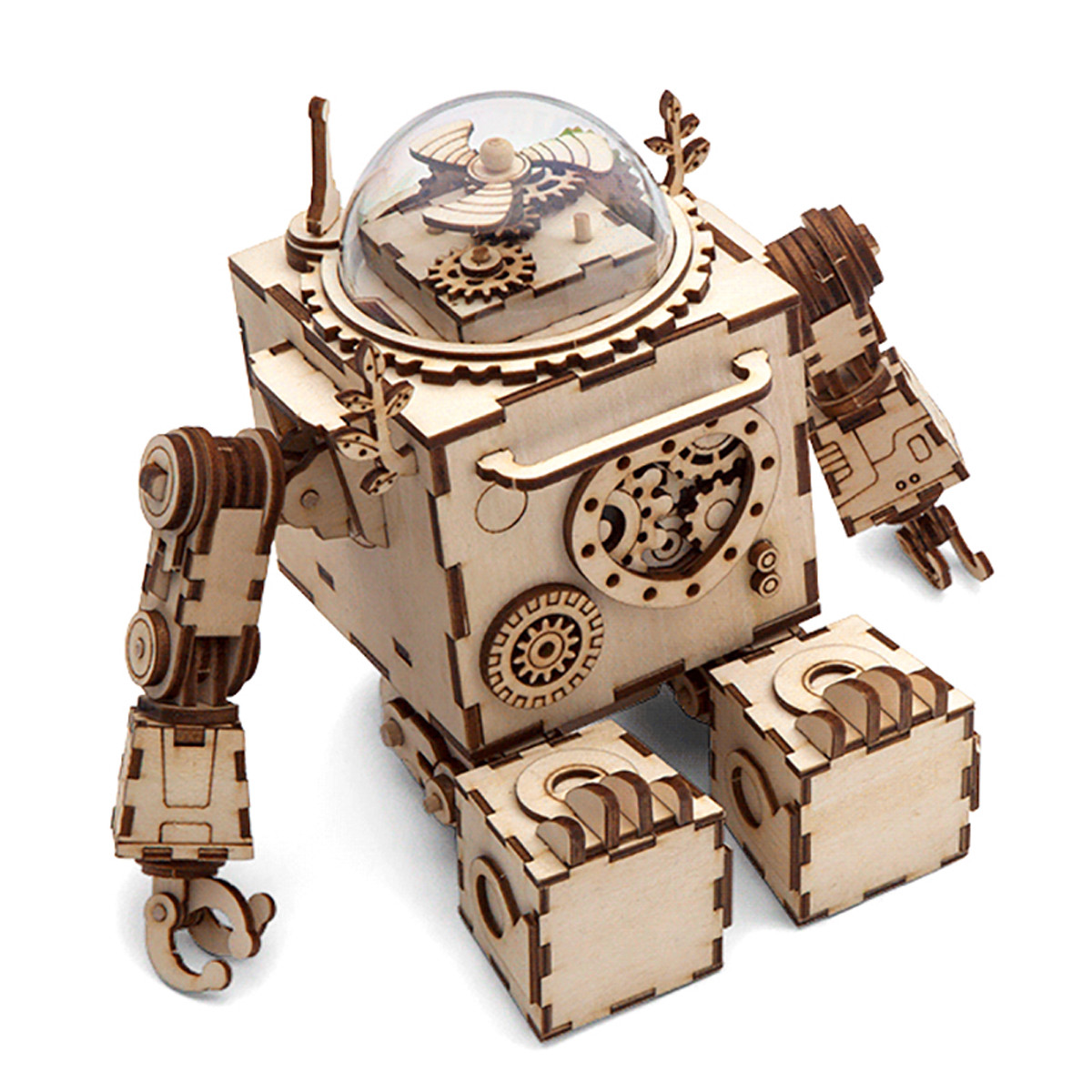 ROBOTIME Steampunk Music Box 3D Wooden Puzzle Kits Robot 