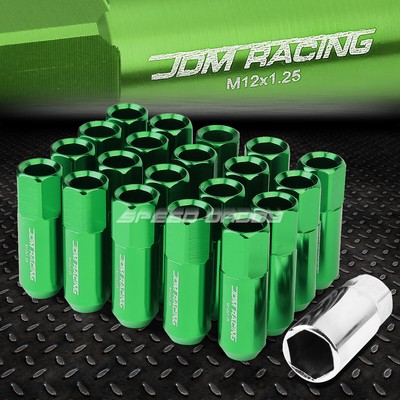 НАБОР ГАЕК JDM С ОТКРЫТЫМ ШЕСТИГРАННИКОМ ЗЕЛЕНОГО ЦВЕТА НА 20 НАКОНЕЧНИКОВ + ПЕРЕХОДНИК M12X1.25 ДИАМЕТРОМ 25 ММ/ ВЫСОТОЙ 60 ММ