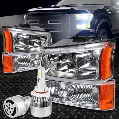 ХРОМИРОВАННЫЙ КОРПУС, ЯНТАРНАЯ СИГНАЛЬНАЯ ФАРА + БЕЛЫЙ СВЕТОДИОД 9006 HID + ВЕНТИЛЯТОР ДЛЯ 03-06 SILVERADO