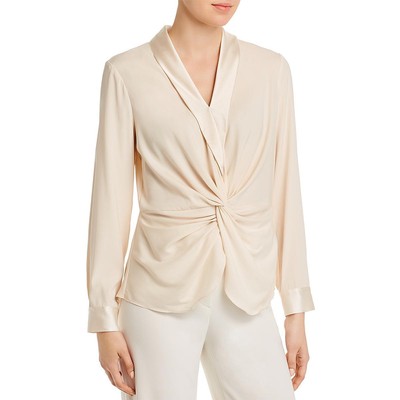 

Женская бежевая шелковая блузка с v-образным вырезом Donna Karan BHFO 9282, Бежевый