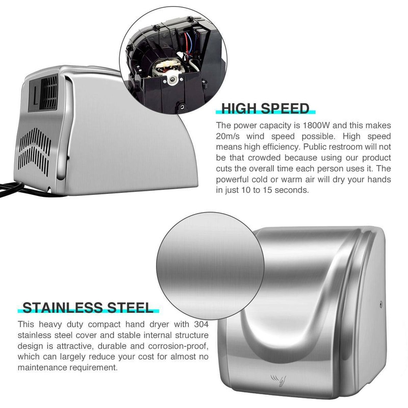 Hand Dryer Electric Automatic Hot Air Hand Blower For Home Commercial 1800W 2PCS