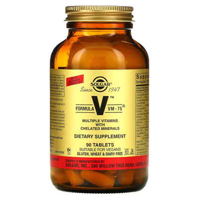 Solgar, Formula V, VM-75, Vitamins with Chelated Minerals, 90 Tablets