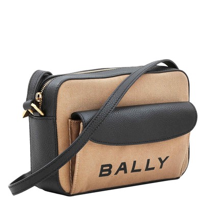Pre-owned Bally Bar Daniel Logo-print Crossbody Bag Wac01t Cv034 I113o In Sand/black/oro