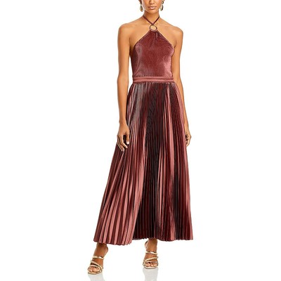 Lidee Womens Brown Pleated Sleeveless Formal Halter Dress Gown 14 BHFO 2278