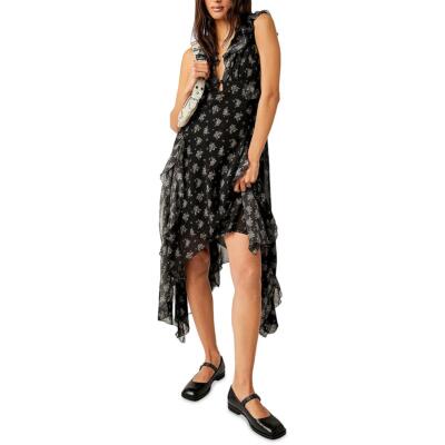 Женское шифоновое платье миди с оборками Hi-Low от Joaquin из шифона Free People BHFO 8177