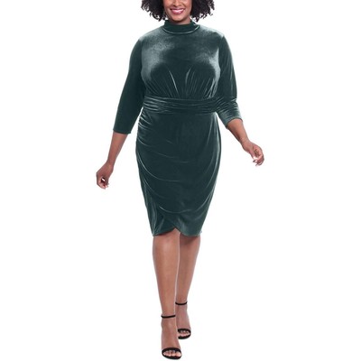 Женское вечернее облегающее платье миди из зеленого бархата London Times Plus 22W BHFO 7410