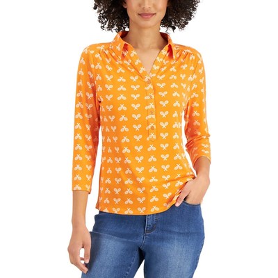 Женская блузка с оранжевым воротником Charter Club Henley Top Petites PL BHFO 7556