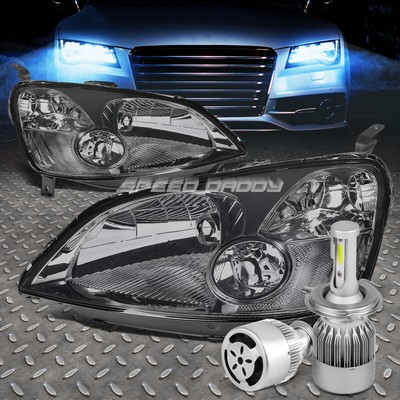 SMOKED HOUSING HEADLIGHT+CLEAR CORNER+WHITE LED H4 HID W/FAN FOR 01-03 CIVIC EM