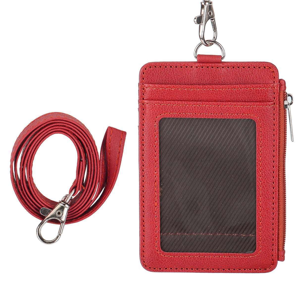 ID Badge Card Holder Synthetic Leather Vertical Clip Neck Strap Lanyard Case US