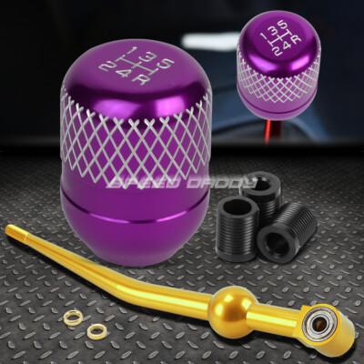 ЗОЛОТИСТЫЙ АЛЮМИНИЕВЫЙ КОРОТКИЙ РЫЧАГ ПЕРЕКЛЮЧЕНИЯ ПЕРЕДАЧ С ОДНИМ ИЗГИБОМ + ФИОЛЕТОВАЯ 5-СТУПЕНЧАТАЯ РУЧКА С СЕТКОЙ ДЛЯ EK/ EJ / EG