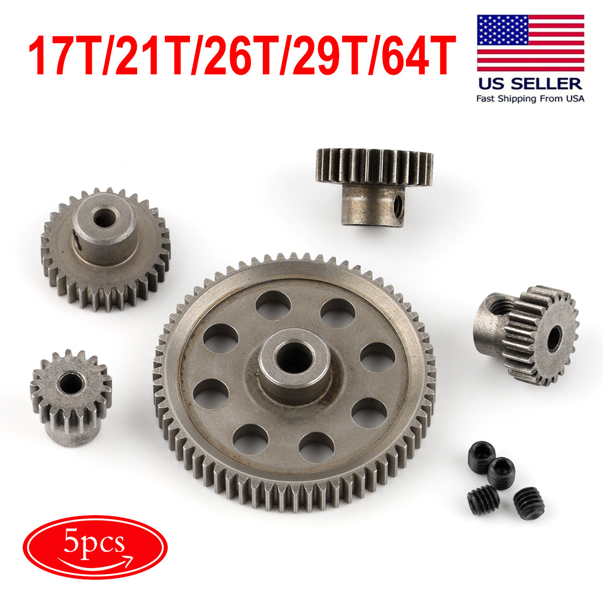 10PCS Steel Spur Gears 17T/21T/26T/29T/64T Metal Motor Gears For HSP 1/10 RC Car