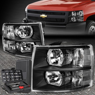 ДЛЯ 07-14 CHEVY SILVERADO ЧЕРНЫЙ КОРПУС ПРОЗРАЧНЫЕ УГЛОВЫЕ ЛАМПЫ ФАР + НАБОР ИНСТРУМЕНТОВ