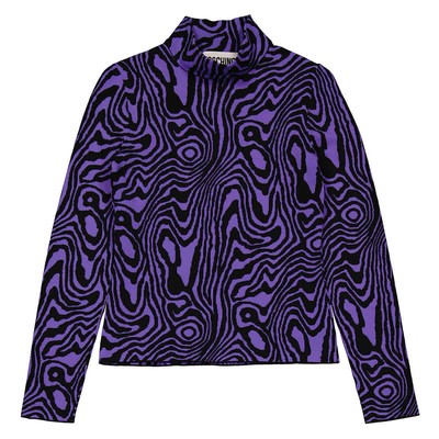 Pre-owned Moschino Ladies Moire-effect Funnel-neck Jumper In Purple