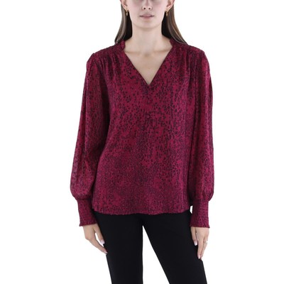 Женская фиолетовая шифоновая рубашка-блузка с V-образным вырезом Calvin Klein, топ L BHFO 9128