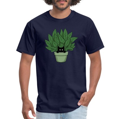 Black Cat in Plant Vase Funny Men's T-Shirt