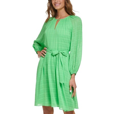DKNY Womens Green Keyhole Metallic Office Fit & Flare Dress 16 BHFO 4462