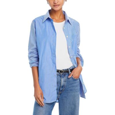 Maison Labiche Womens Collared Pinstriped Top Button-Down Top Shirt BHFO 7106