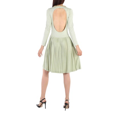 Pre-owned Burberry Open-back Stretch Silk And Crepe Pleated Chain Detail Dress, Brand Size In Check Description