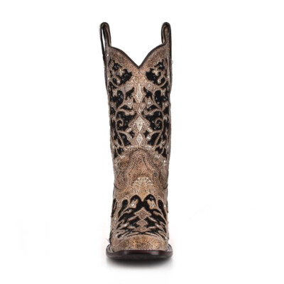 Pre-owned Corral Boots Corral Women's Brown Inlay And Flowered Embroidery And Studs Boot (a3648-ld)