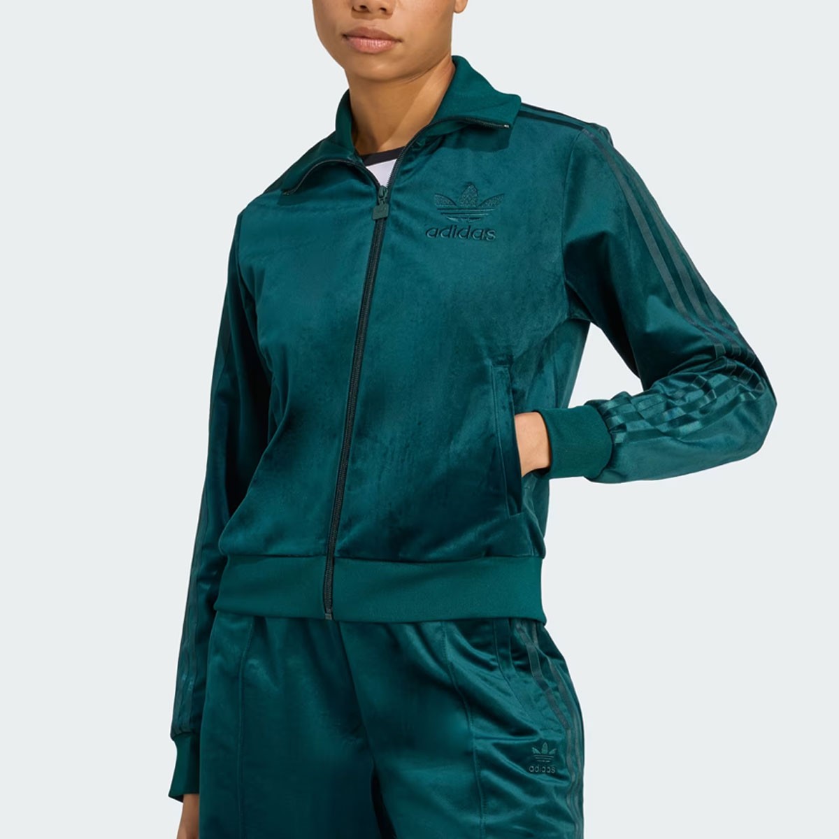 Adidas Originals Womens ADICOLOR VELOUR TRACKTOP JACKET JY2589 Aurora Ivy ASIAN