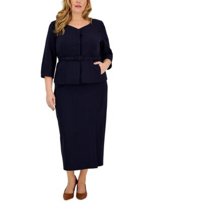 Le Suit Womens Knit V-Neck Work Collarless Blazer Jacket Plus BHFO 7797