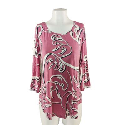 NWT JM COLLECTION Women Top XS(0-2) Wave Abstract Pink white Rayon Pullover