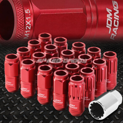 КРАСНЫЙ АЛЮМИНИЕВЫЙ ШЛИЦ С ОТКРЫТЫМ КОНЦОМ, 16 ВЫСТУПОВ + 4 СТОПОРНЫЕ ГАЙКИ + КЛЮЧ M12X1,5, 50 ММ, 21 ММ В ДИАМЕТРЕ