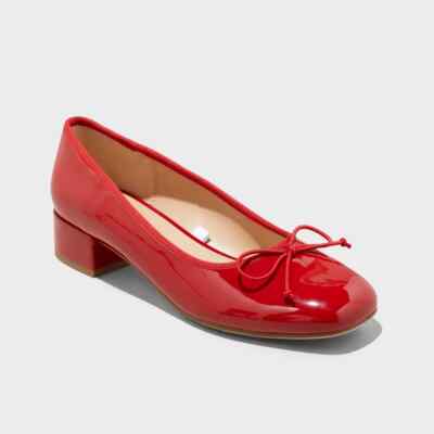 Women's Wide Width Joy Ballet Pumps - A New Day Red Sz 10