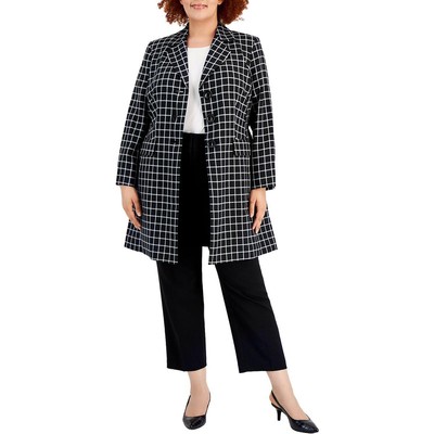 Le Suit Womens B/W Window Pane Topper Duster Blazer Jacket Plus 16W BHFO 5715