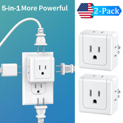 2pack Wall Outlet Extender Surge Protector AC Multi Plug 5 W
