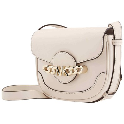 Pre-owned Michael Kors Hally Signature Saddle Crossbody Bag - Light Cream 32f1l2hc1l-289