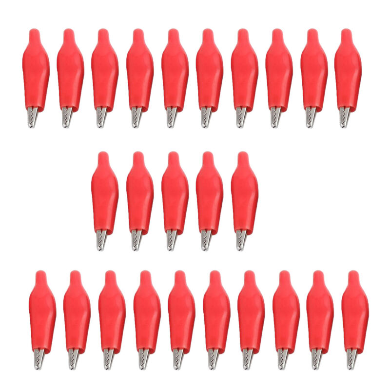 25pcs Insulated Alligator Clips Jumper Test Lead Crocodile Clamps Red Large 45mm