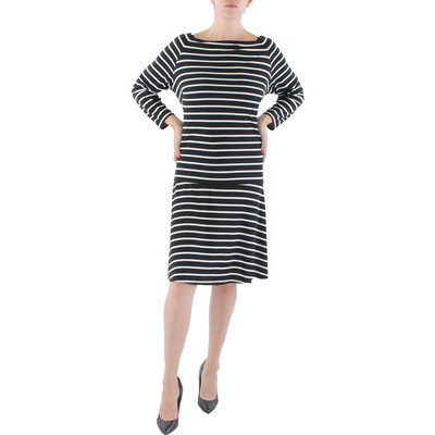 Женское черное трикотажное платье в полоску для рабочей смены Lauren Ralph Lauren 10 BHFO 1985