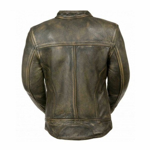 Pre-owned Milwaukee  Leather Womens Premium Cowhide Leather Distressed Brown Vented Motorcycle Jacket - Sa48