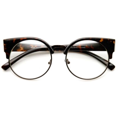 Womens Cat Eye Half Frame Semi-Rimless Round Glasses Clear Lens Model 9351