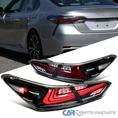 Fit 18-22 Toyota Camry Pearl Black Tail Lights LED Sequential Signal Strip Lamps