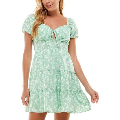 Женское зеленое хлопковое платье-клеш с принтом City Studios Juniors 9 BHFO 1362