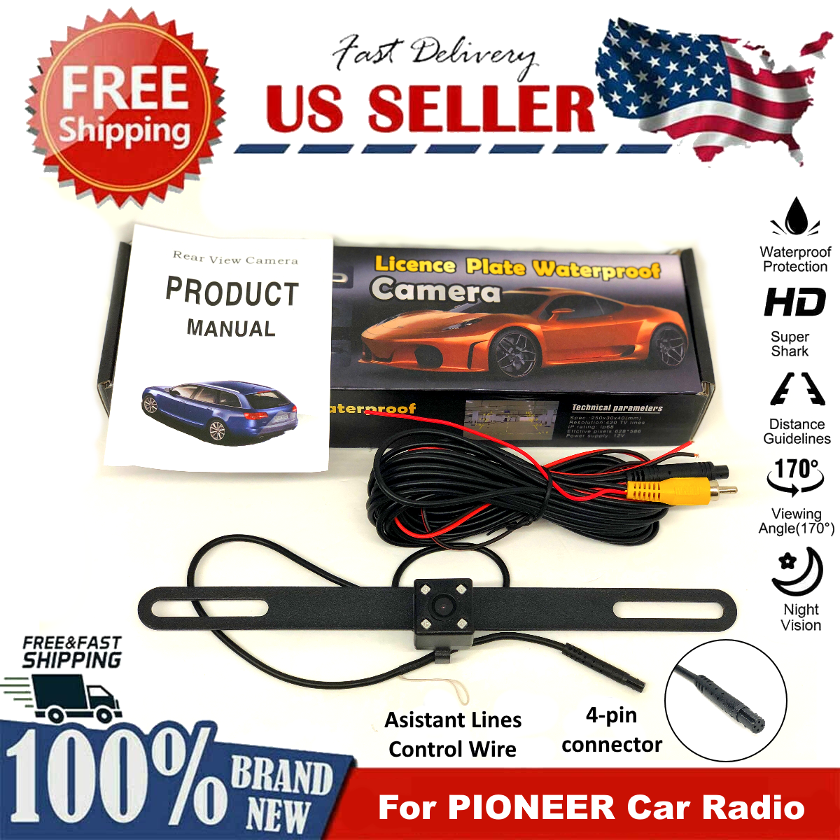 Backup License Plate Night Vision For Pioneer Avh-601ex