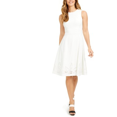 

Calvin Klein Женское белое расклешенное платье с вышивкой Petites  BHFO 2839, Cream