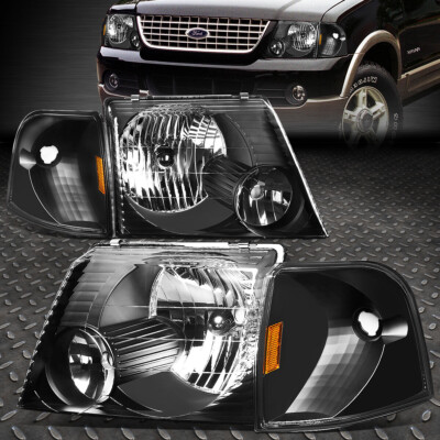 ДЛЯ 02-05 FORD EXPLORER 4PCS ЧЕРНЫЙ КОРПУС ФАРЫ ЯНТАРНЫЙ УГОЛ СИГНАЛЬНЫЕ ЛАМПЫ
