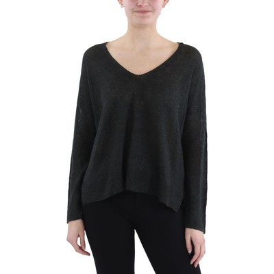 Eileen Fisher Womens Black Organic Linen V-Neck Sweater Top XS BHFO 5281