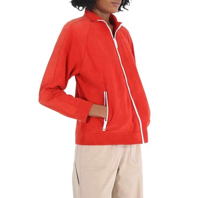 Pre-owned Burberry Ladies Leather Bright Red Suede Bomber