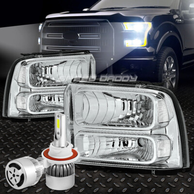 ХРОМИРОВАННЫЙ КОРПУС ФАРЫ + ПРОЗРАЧНЫЙ УГОЛОК + БЕЛЫЙ СВЕТОДИОД H13 HID + ВЕНТИЛЯТОР ДЛЯ 05-07 SUPERDUTY