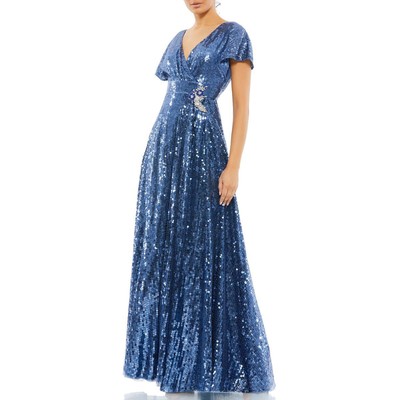 

Женское синее вечернее платье макси с блестками Mac Duggal  BHFO 6567, Fusion blue