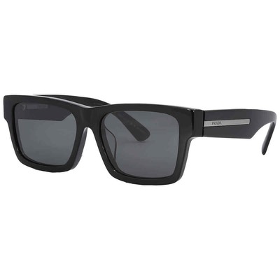 Pre-owned Prada Polarized Black Rectangular Men's Sunglasses Pr 25zsf 1ab08g 56